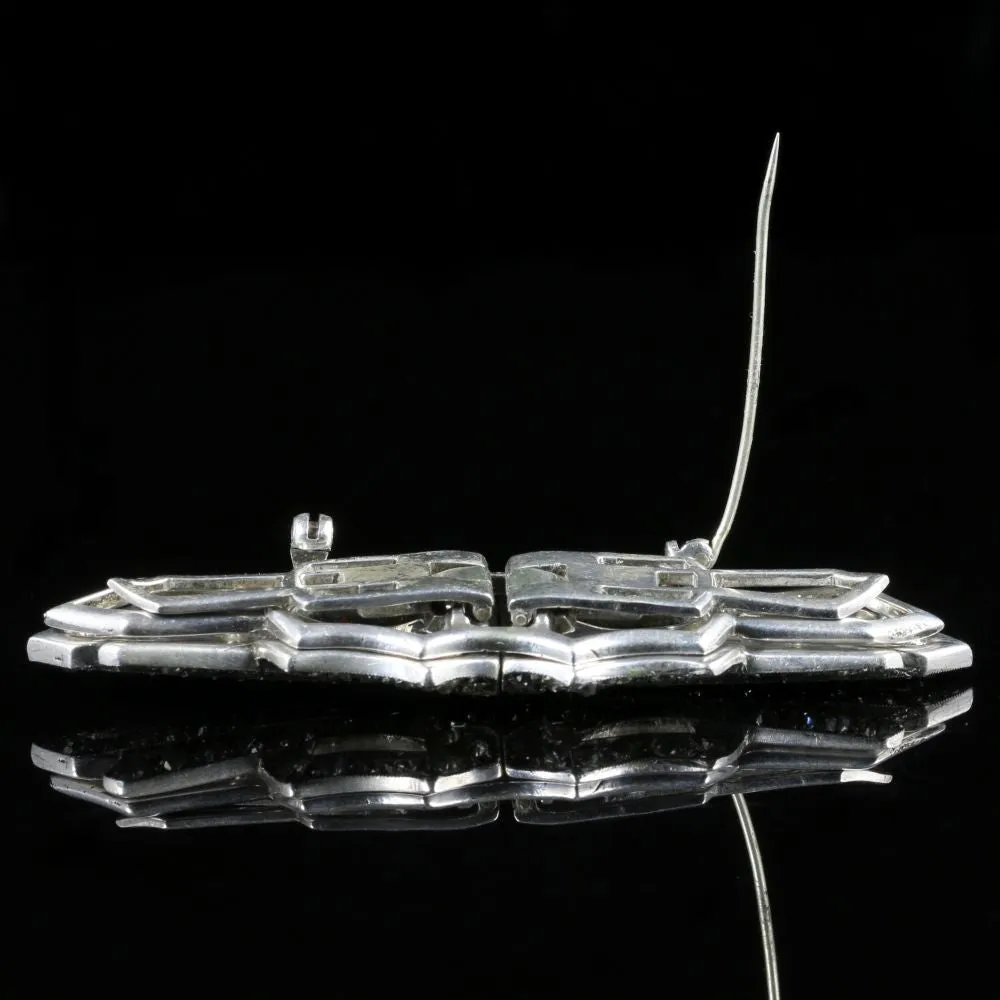 Art Deco Silver Paste Brooch Double Clip Circa 1930