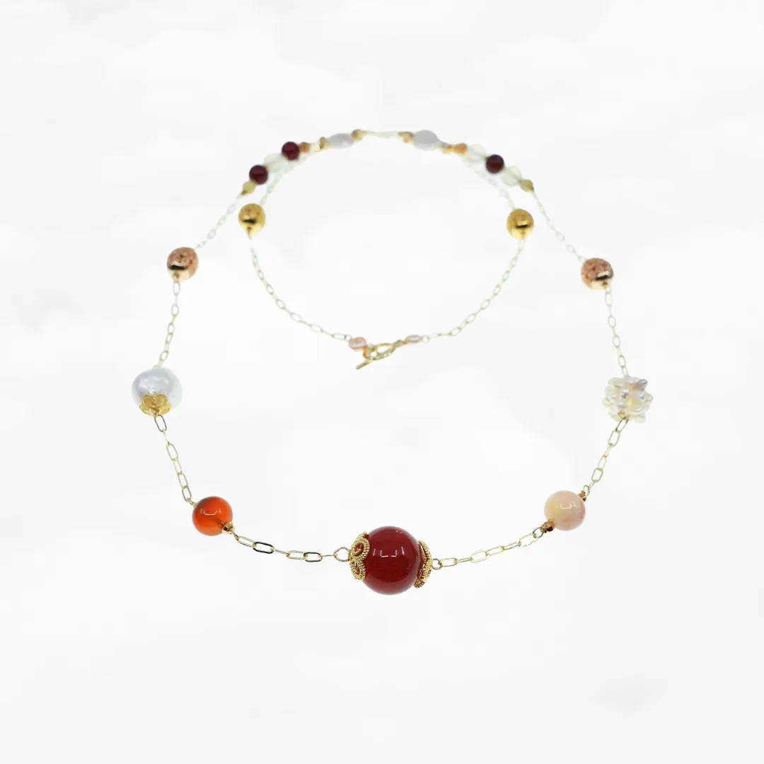 Autumn Carnelian and Agate Long Chain Necklace