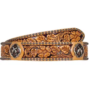 B465 - Natural Leather Floral Tooled Belt