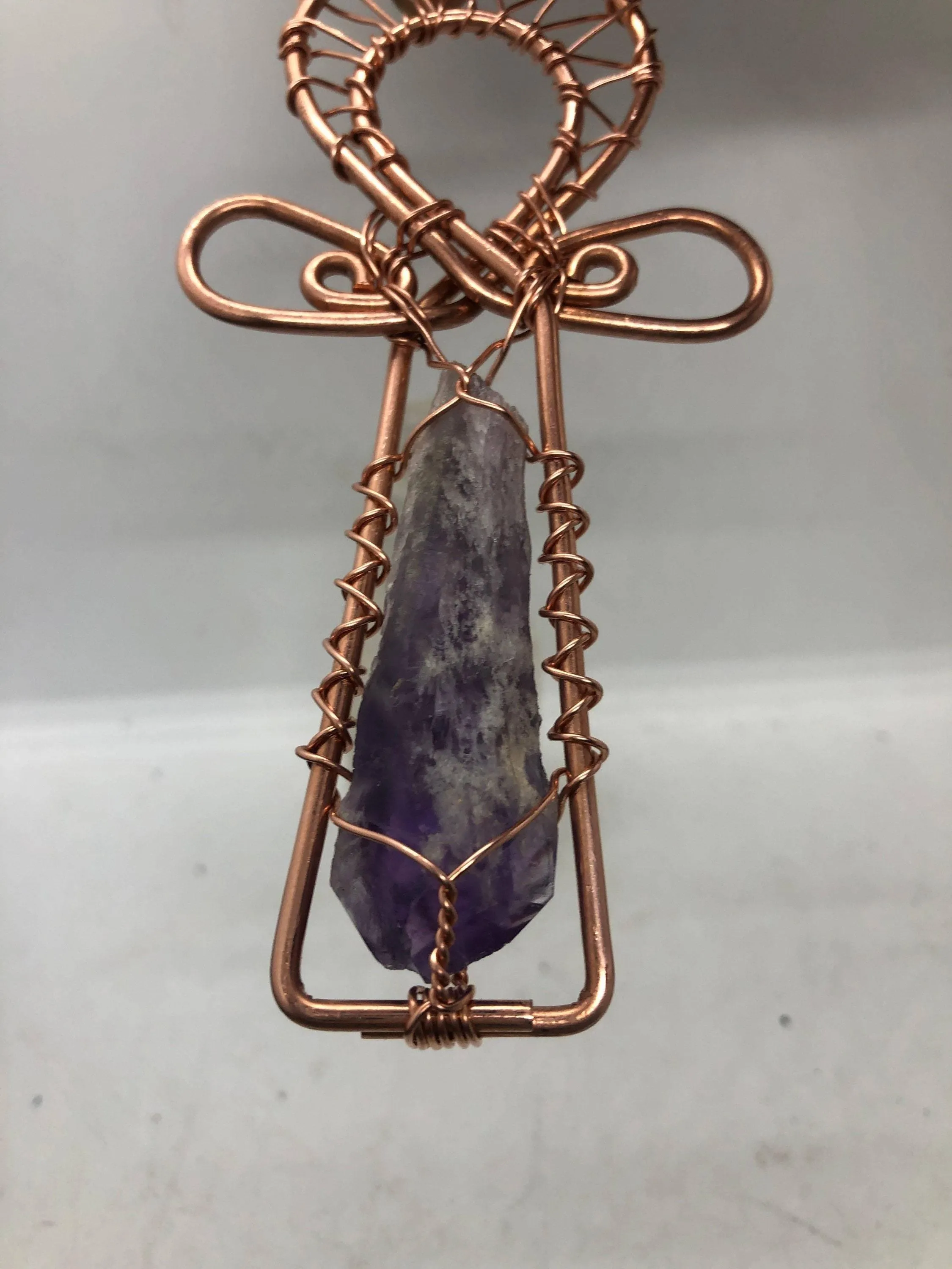 Bahia Dogtooth Amethyst Copper Ankh Pendant Necklace