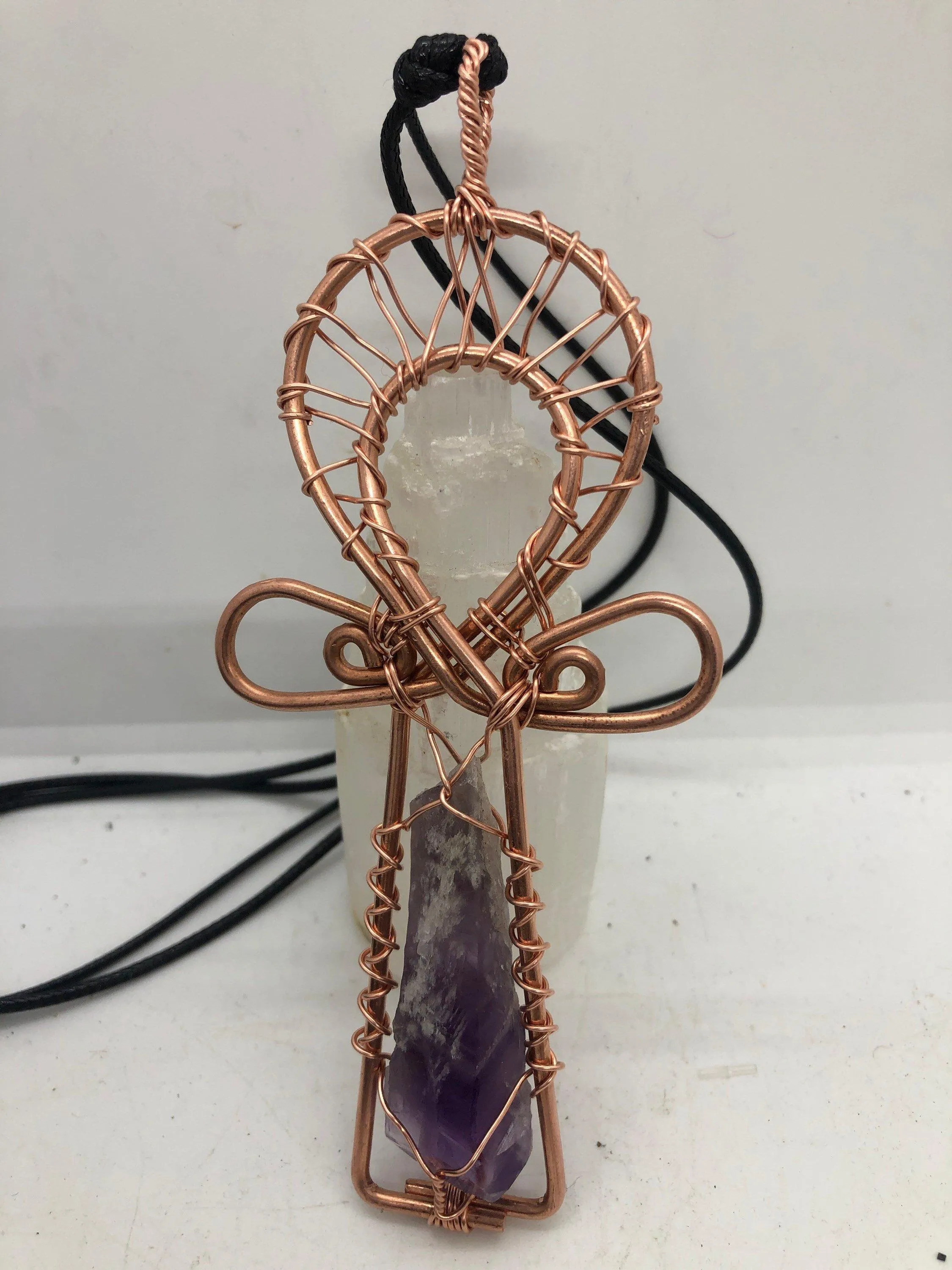 Bahia Dogtooth Amethyst Copper Ankh Pendant Necklace