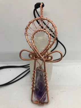 Bahia Dogtooth Amethyst Copper Ankh Pendant Necklace