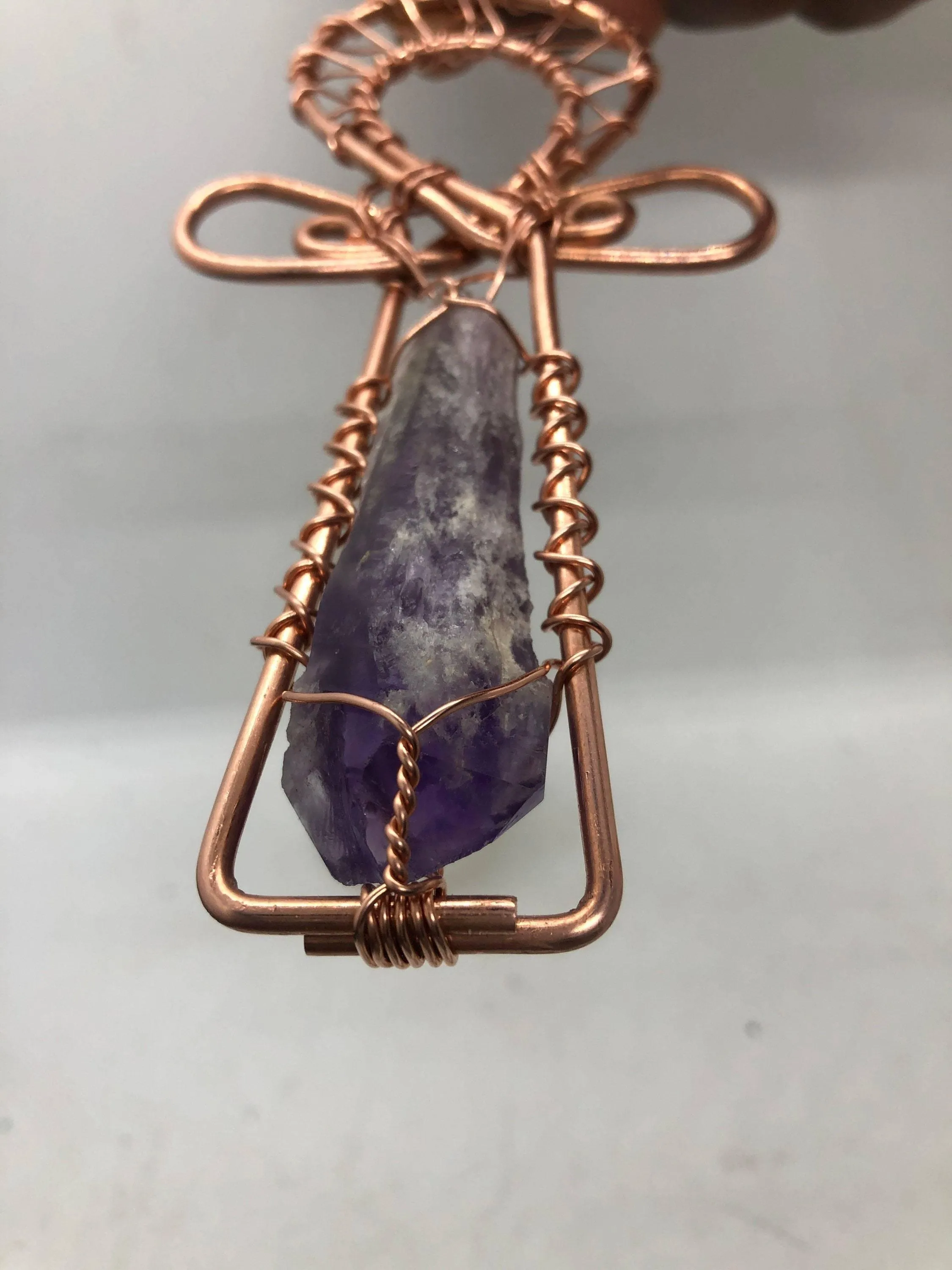 Bahia Dogtooth Amethyst Copper Ankh Pendant Necklace