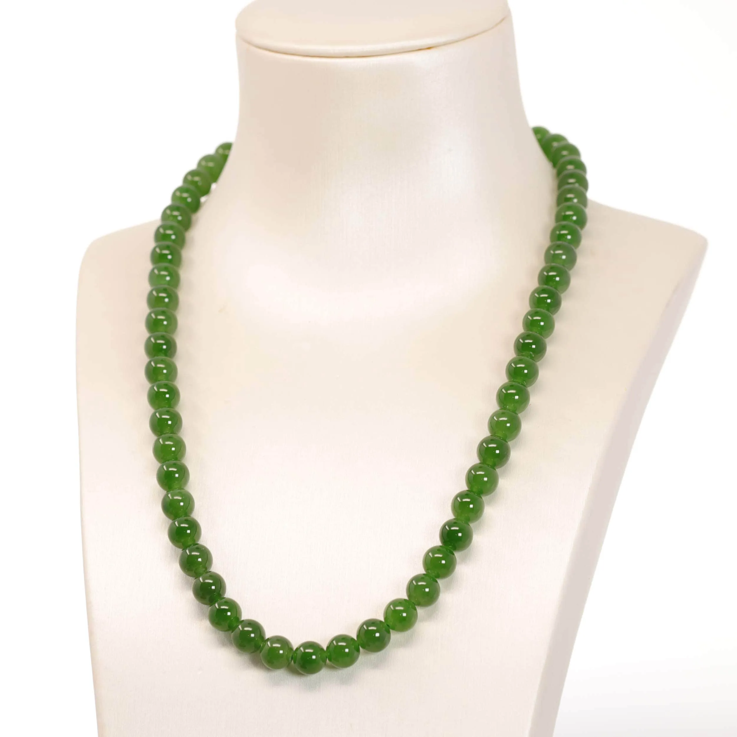 Baikalla Genuine High-quality Apple Green Nephrite Jade Round Beads Necklace ( 6mm )