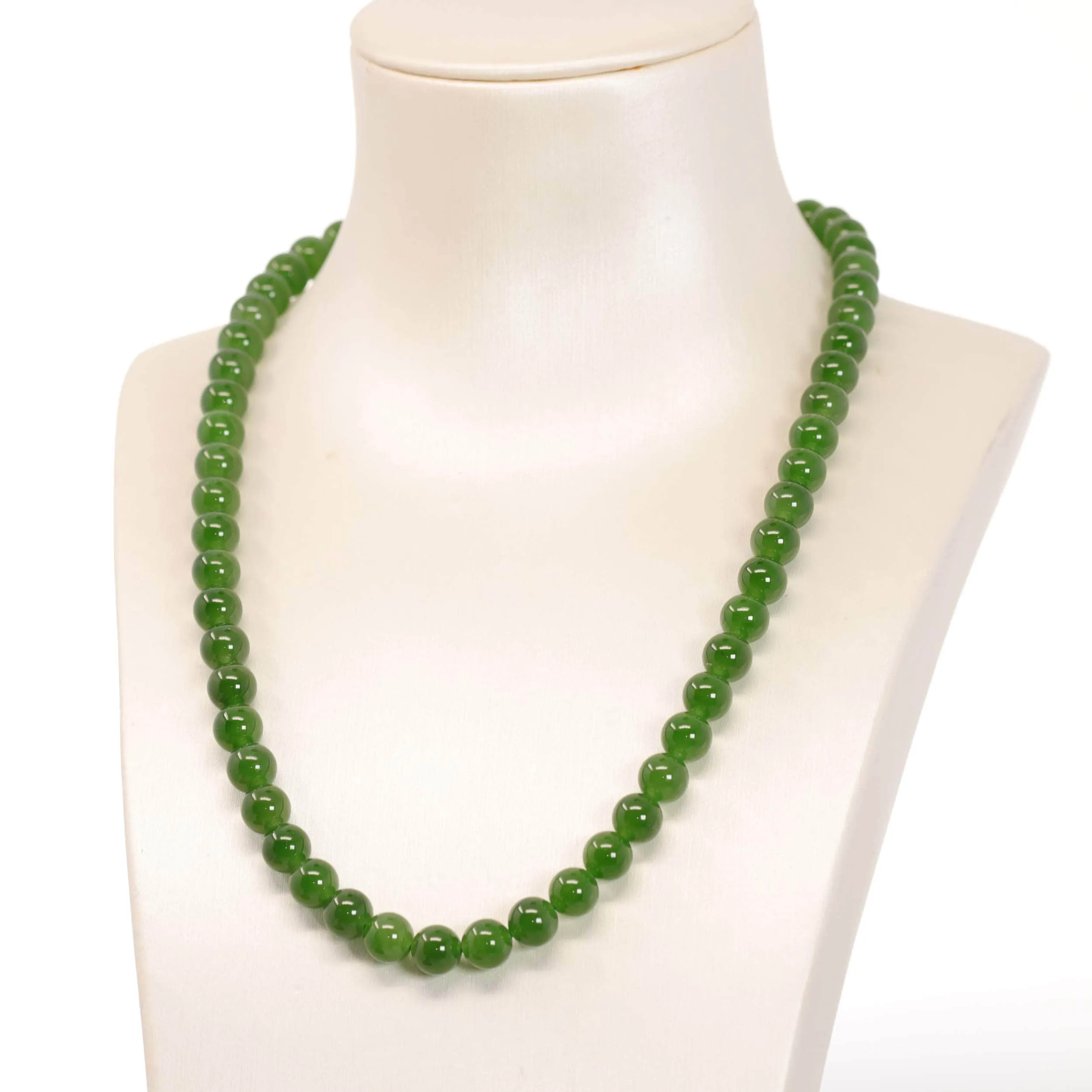 Baikalla Genuine High-quality Apple Green Nephrite Jade Round Beads Necklace ( 6mm )