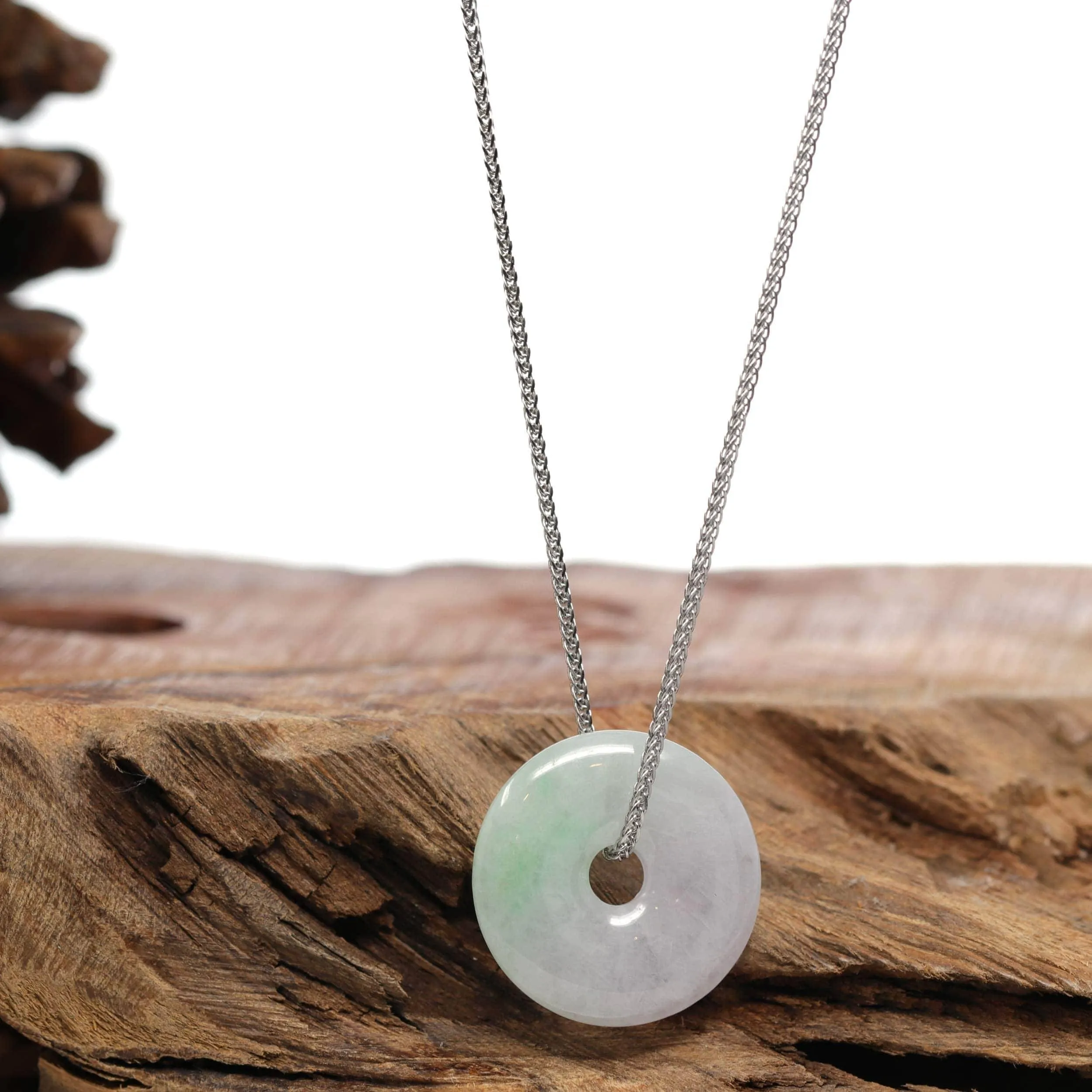 Baikalla "Good Luck Button" Necklace Green and Lavender Jadeite Jade Lucky Ping An Kou Necklace