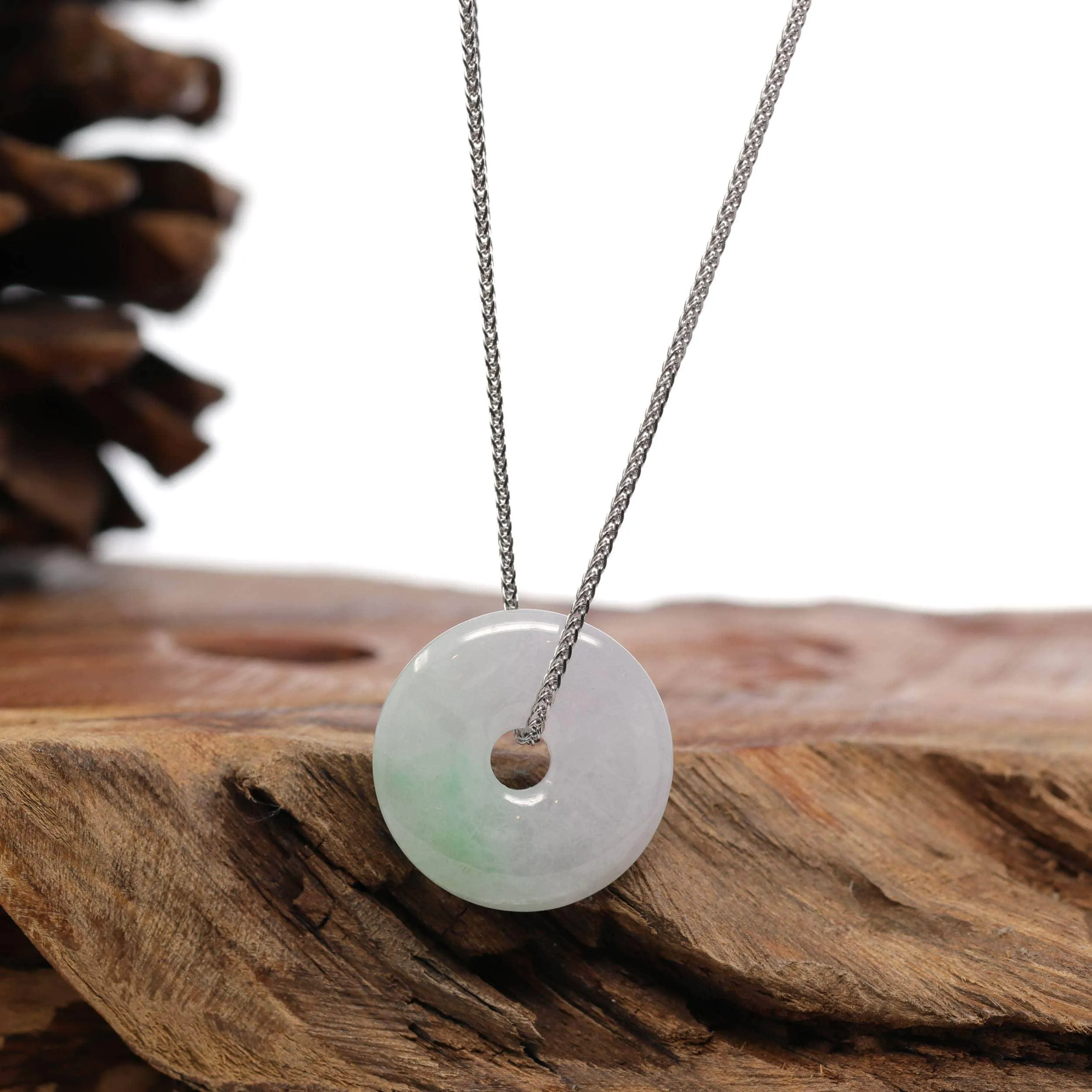 Baikalla "Good Luck Button" Necklace Green and Lavender Jadeite Jade Lucky Ping An Kou Necklace