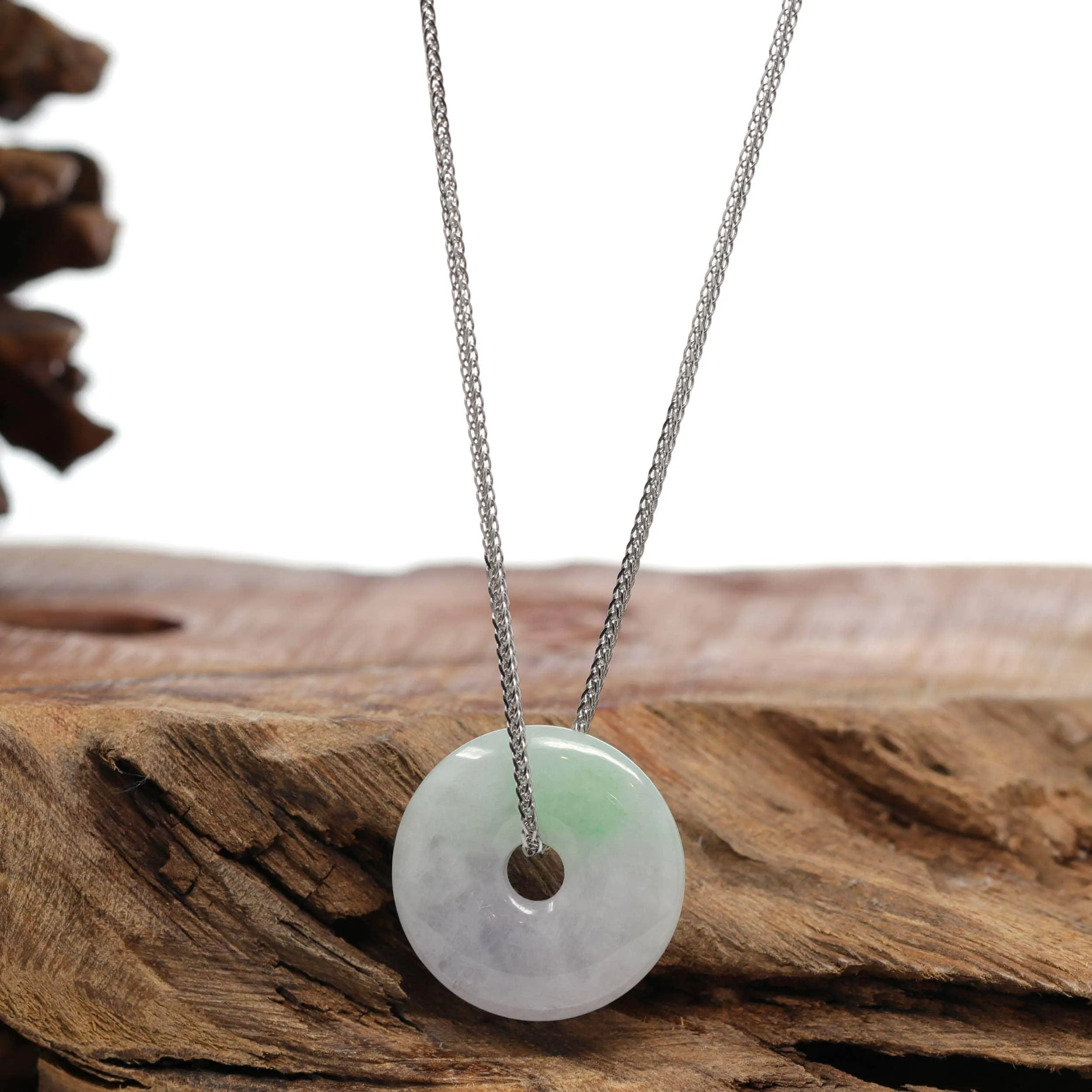 Baikalla "Good Luck Button" Necklace Green and Lavender Jadeite Jade Lucky Ping An Kou Necklace