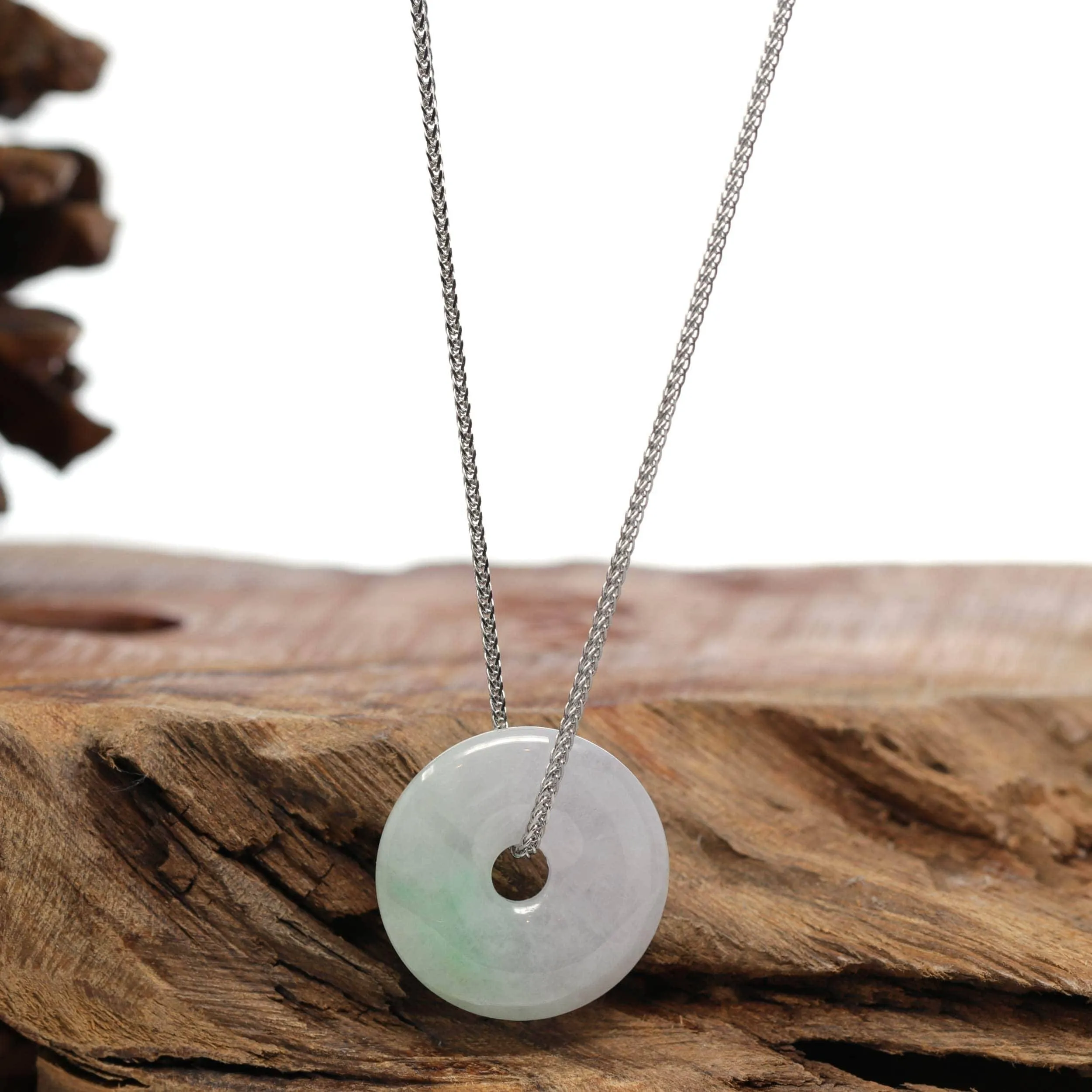 Baikalla "Good Luck Button" Necklace Green and Lavender Jadeite Jade Lucky Ping An Kou Necklace