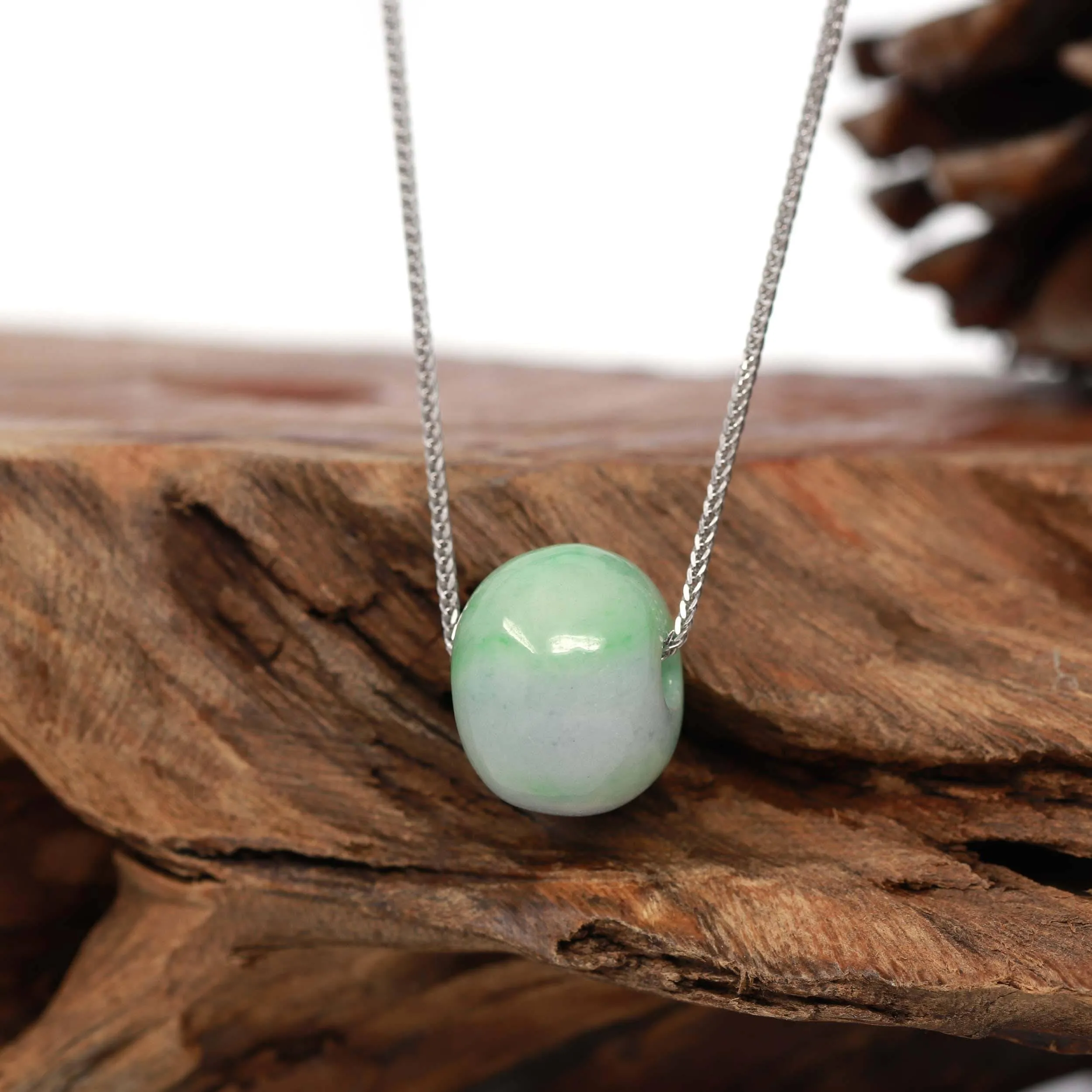 Baikalla™ "Good Luck Button" Necklace Real Lavender-Green Jade Lucky TongTong Pendant Necklace