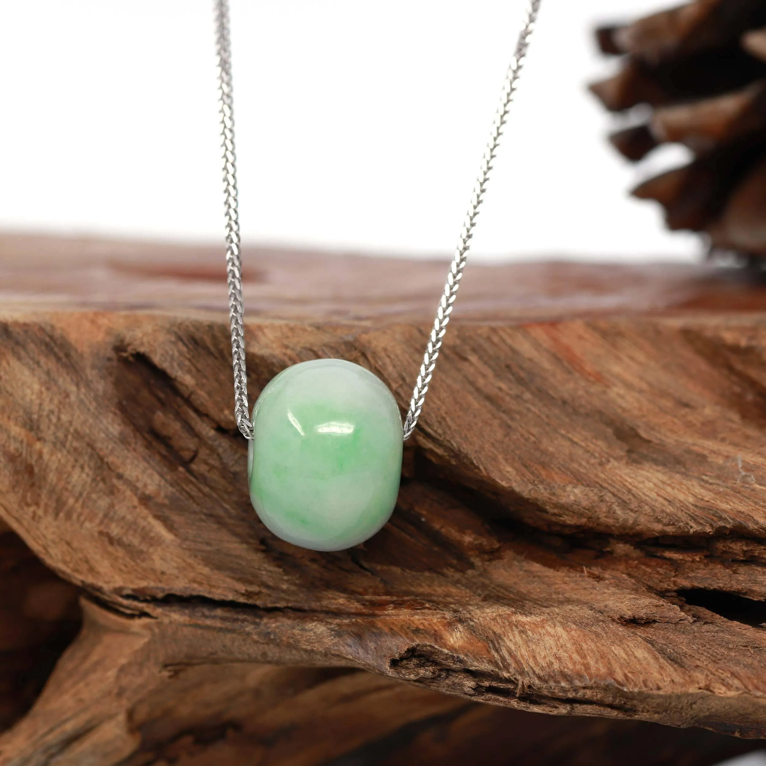 Baikalla™ "Good Luck Button" Necklace Real Lavender-Green Jade Lucky TongTong Pendant Necklace