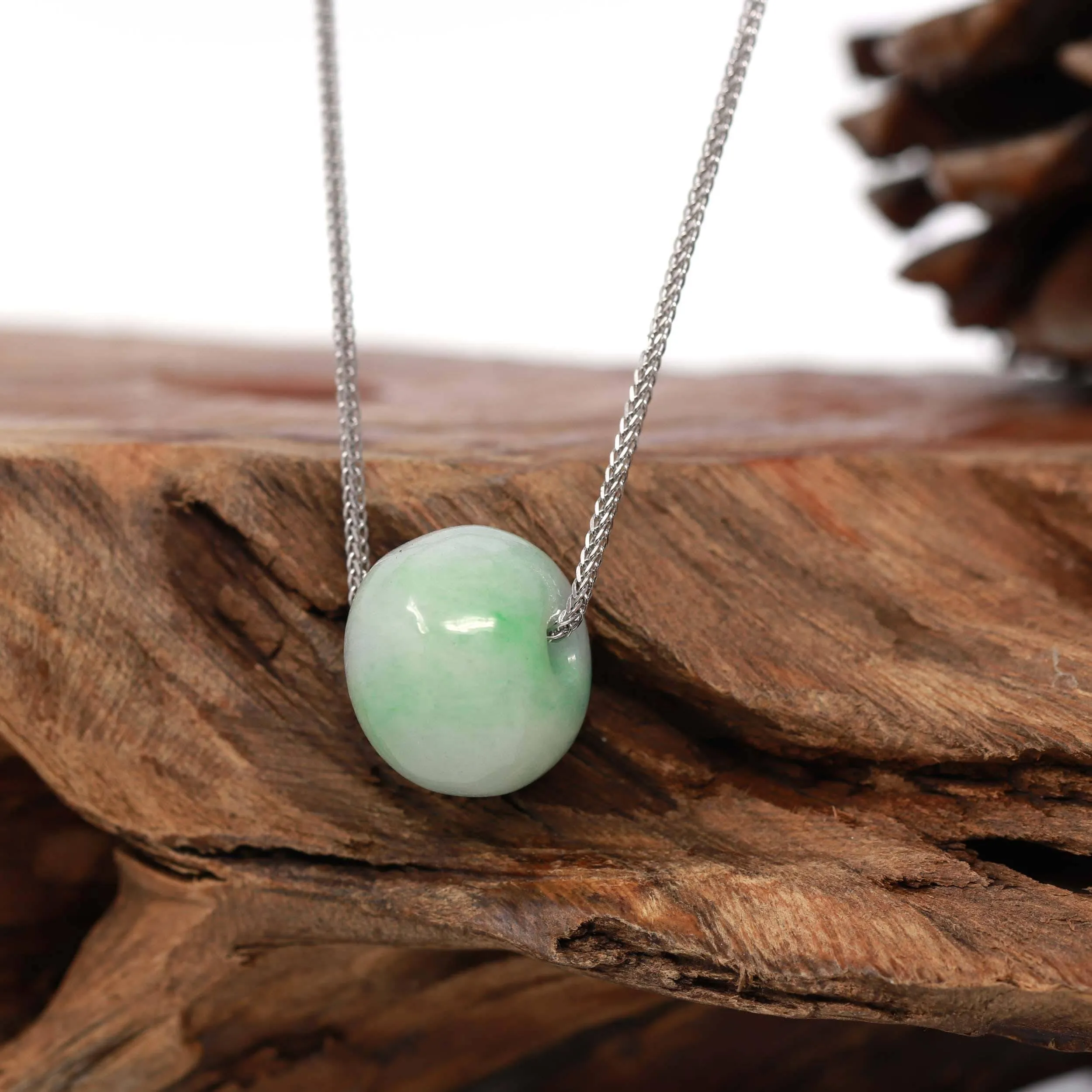 Baikalla™ "Good Luck Button" Necklace Real Lavender-Green Jade Lucky TongTong Pendant Necklace