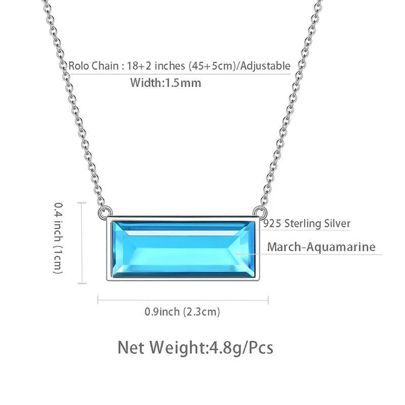 Bar Birthstone March Aquamarine Necklace Women Girls Jewelry Birthday Gift Sterling Silver