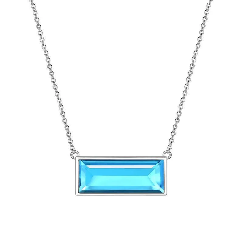 Bar Birthstone March Aquamarine Necklace Women Girls Jewelry Birthday Gift Sterling Silver