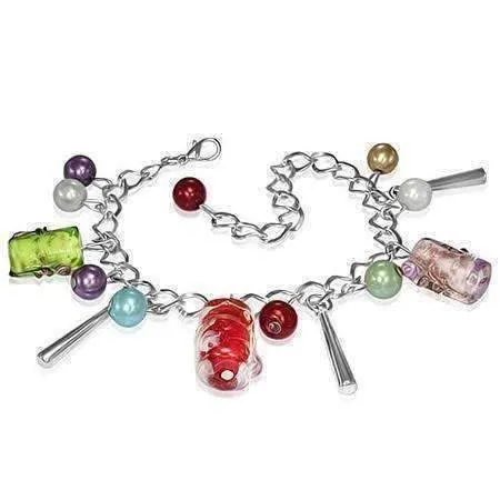 Barrel Lamp Work Glass Beaded Charm Bracelet ~ Two Colors