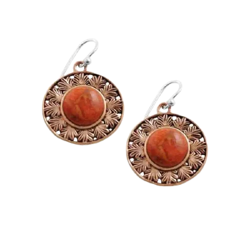 Barse Leaf Motif Copper and Sponge Coral Earring