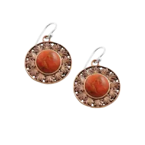 Barse Leaf Motif Copper and Sponge Coral Earring