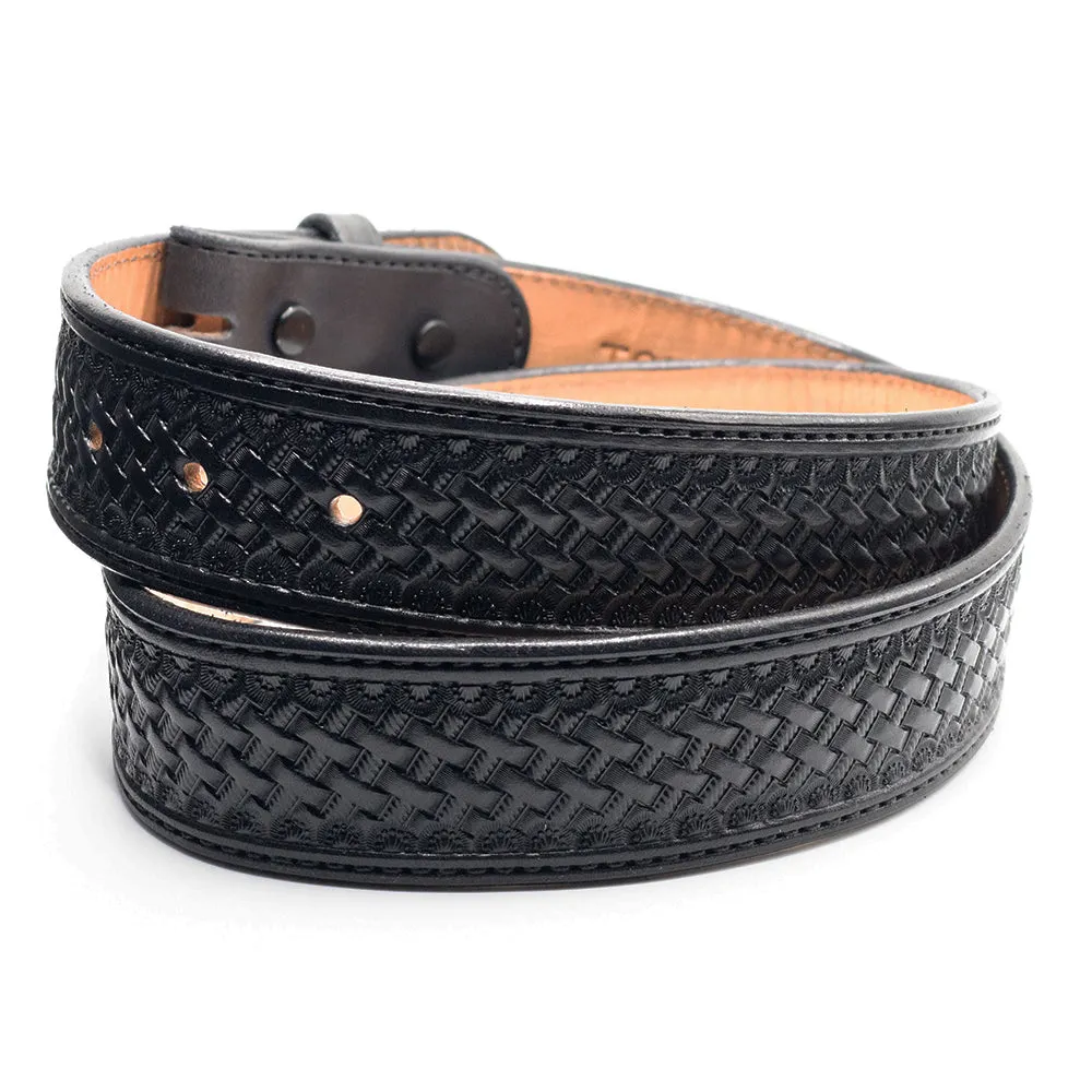 Black Basket Stamped Western Leather Belt Straps