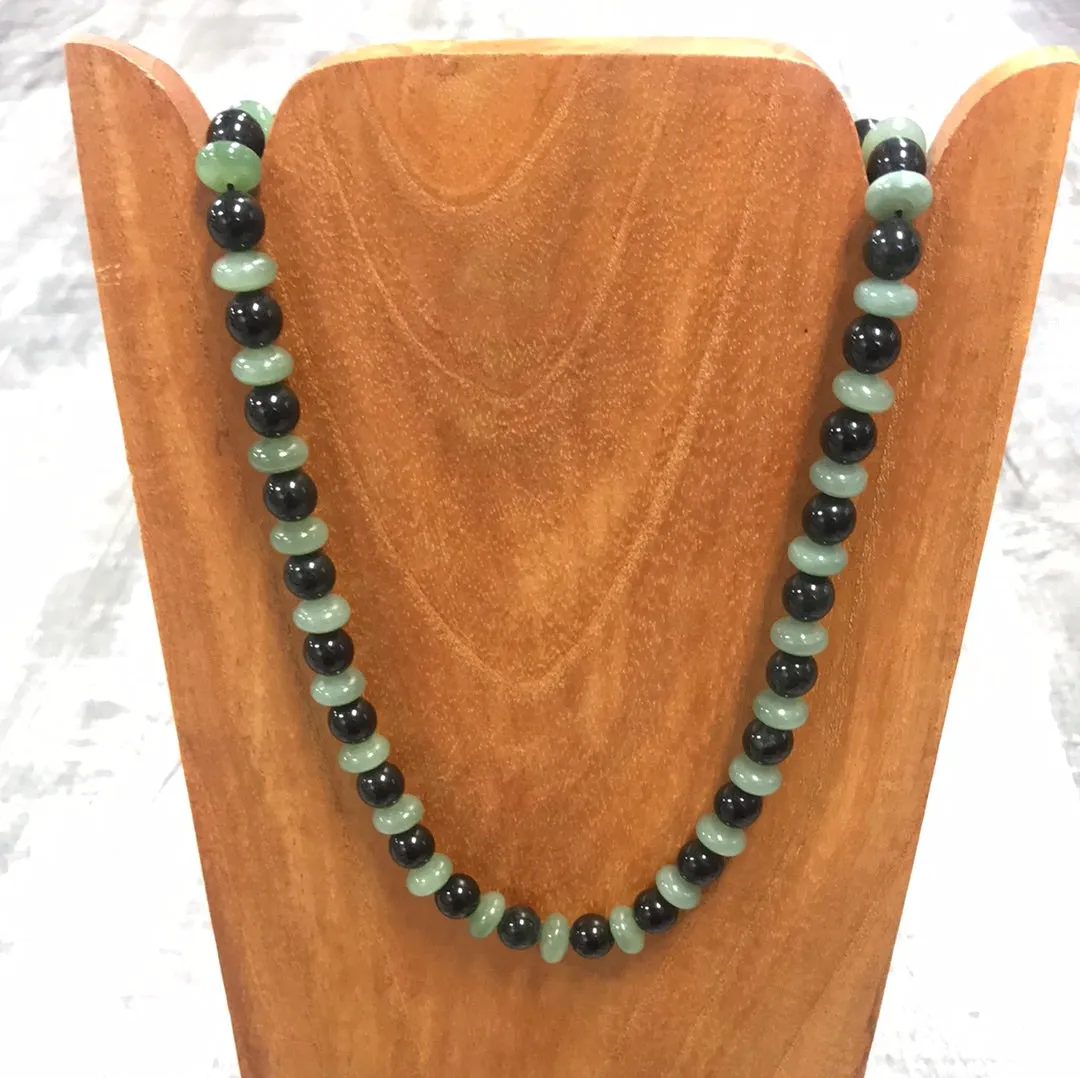 Black Jade and Rhodonite or Green Jade Necklace, 19 inches