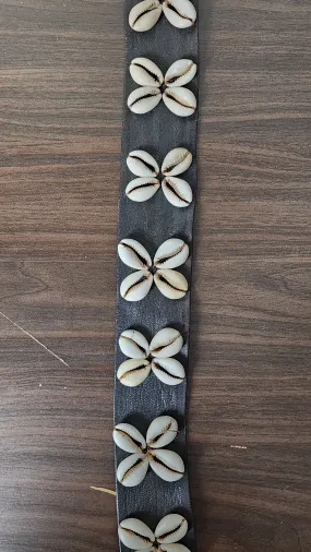 Black leather cowrie shell belt