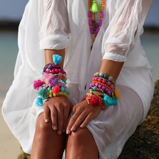 Blue Aqua/Orange Tanzi Short Spike Necklace