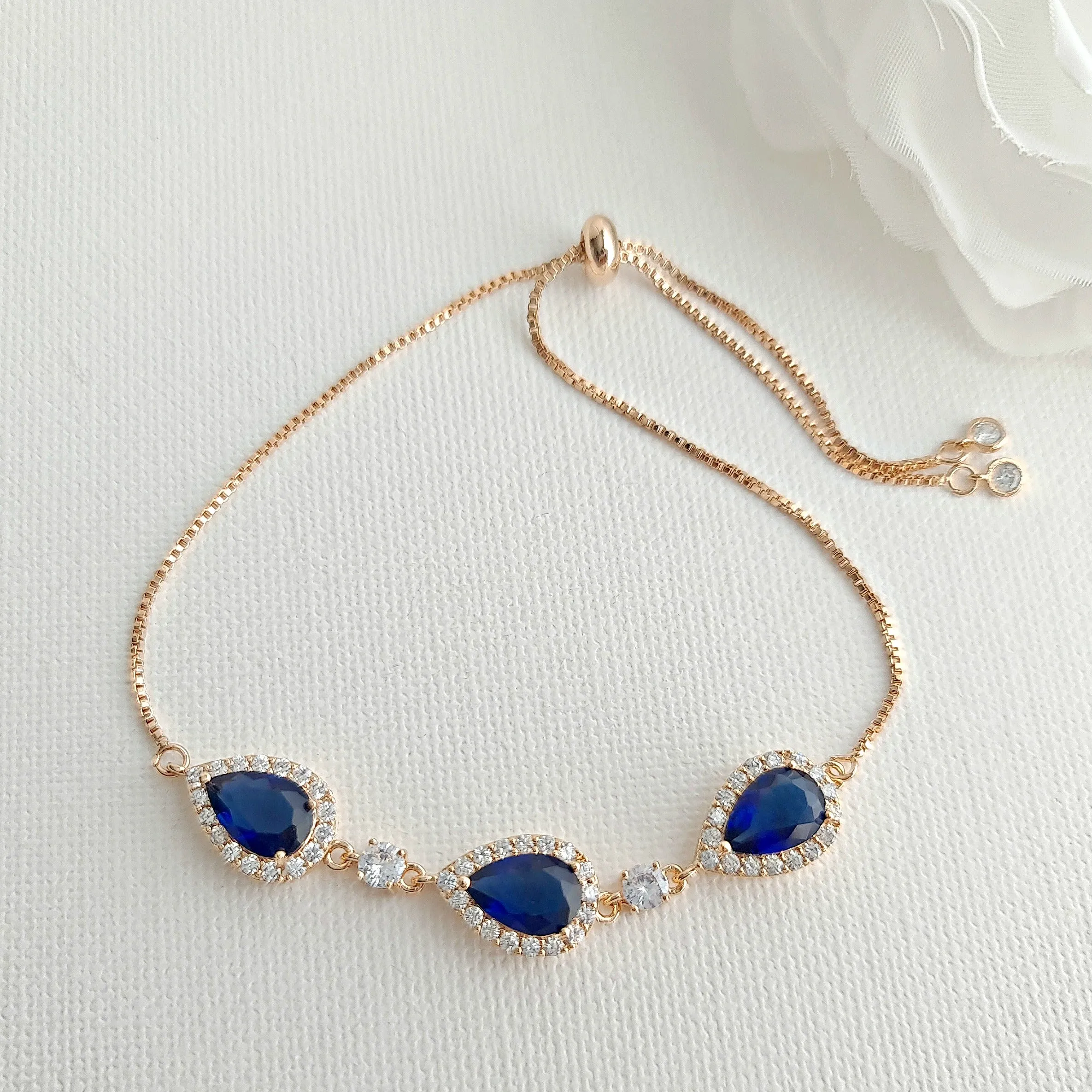 Blue Earrings Bracelet Necklace Set in Gold-Aoi