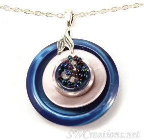 Blue Lavender Aqua New Button Pendant Necklace