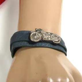 Blue  Motorcycle Leather Cuff Bracelet Unisex