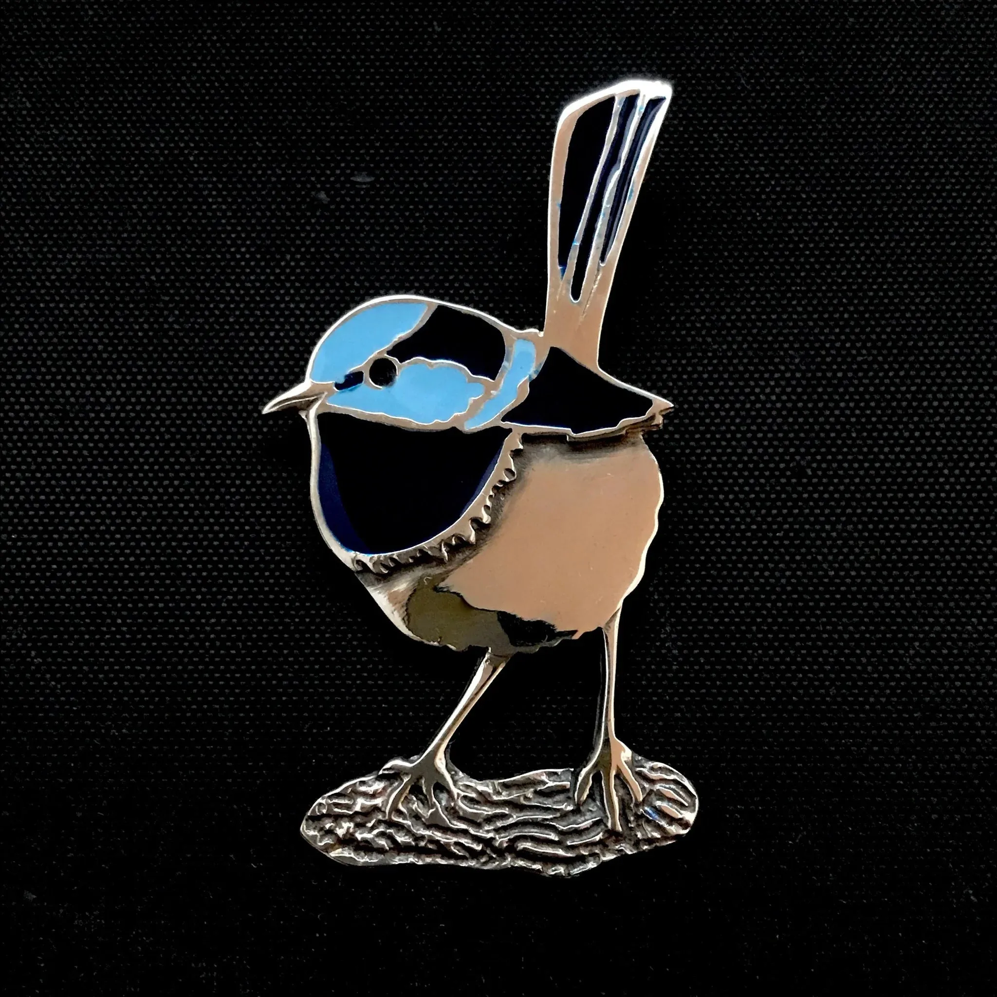 Blue Wren Enamelled Brooch