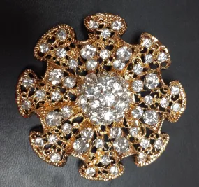 Bow tie Gold Diamond Rhinestone Brooch 2.5"