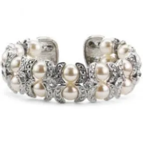 Brittanie White Pearl and Crystal Bridal Cuff Bracelet