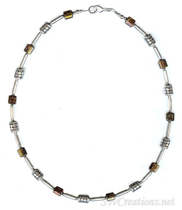 Bronzite Gemstone Silver Men's Beaded Necklace