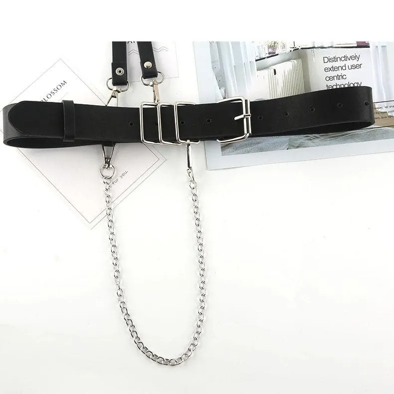 Buckle PU leather metal chain adjustable belt