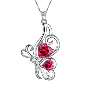 Butterfly Birthstone July Ruby Necklace Women Girls Jewelry Birthday Gift Sterling Silver