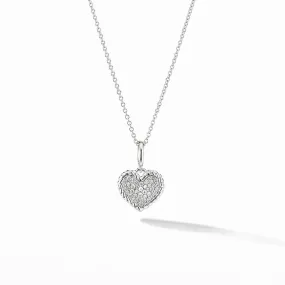 Cable Collectibles Pave Plate Heart Charm Necklace in 18K White Gold