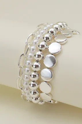 CB2166 Multi Pearl Chain Bracelet Set