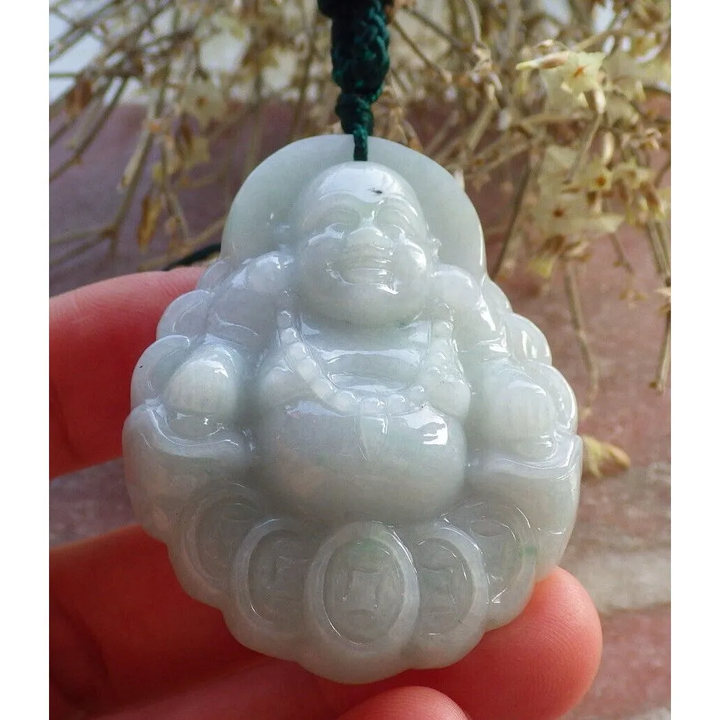 Certified Green Burma Natural A Jade Jadeite Pendant Buddha God Coin Necklace