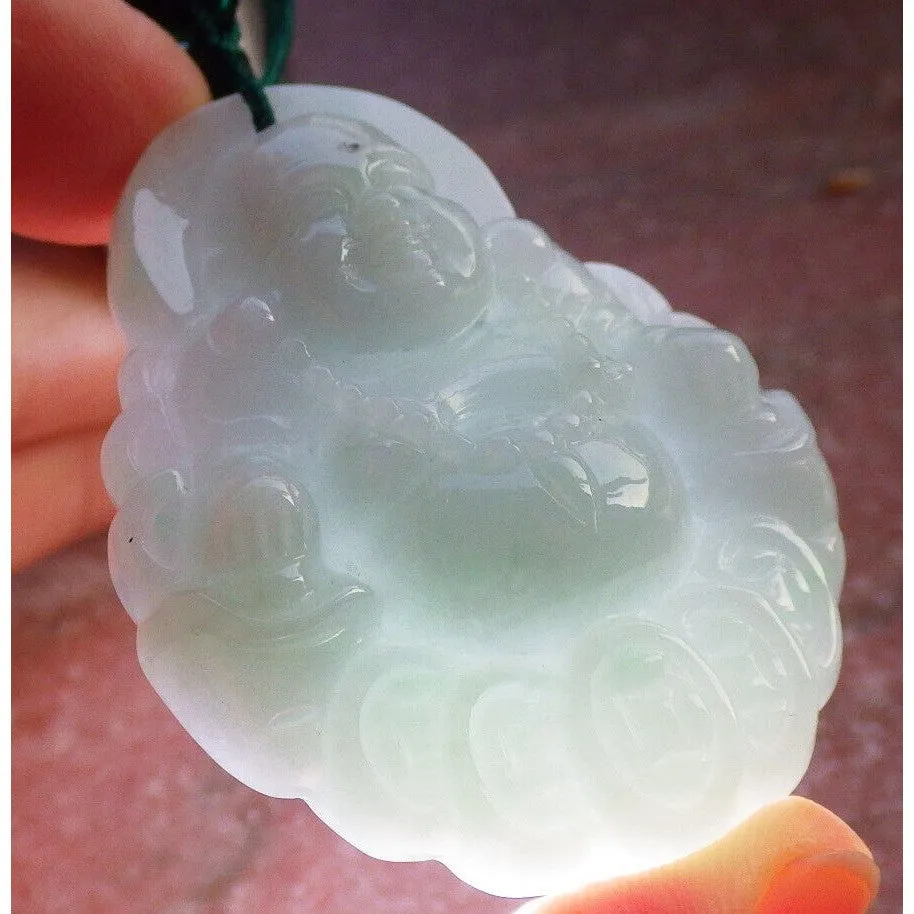 Certified Green Burma Natural A Jade Jadeite Pendant Buddha God Coin Necklace