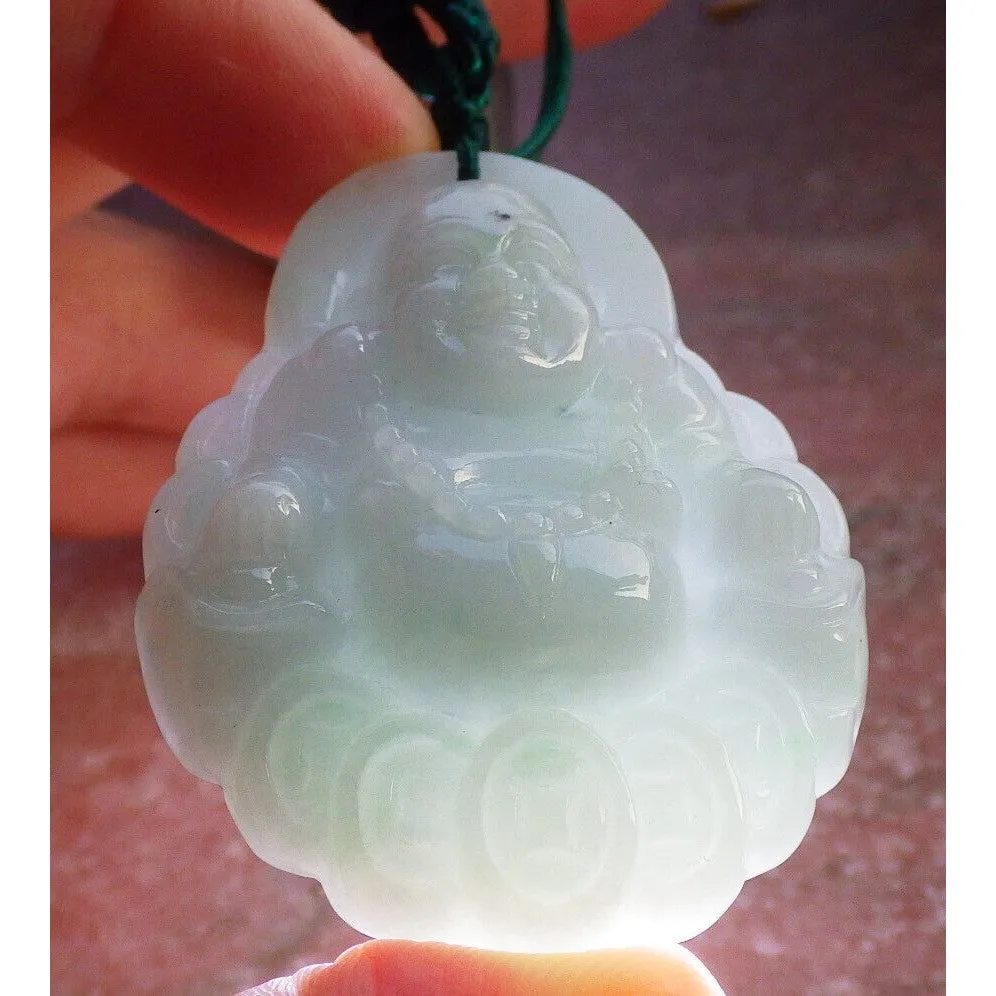 Certified Green Burma Natural A Jade Jadeite Pendant Buddha God Coin Necklace