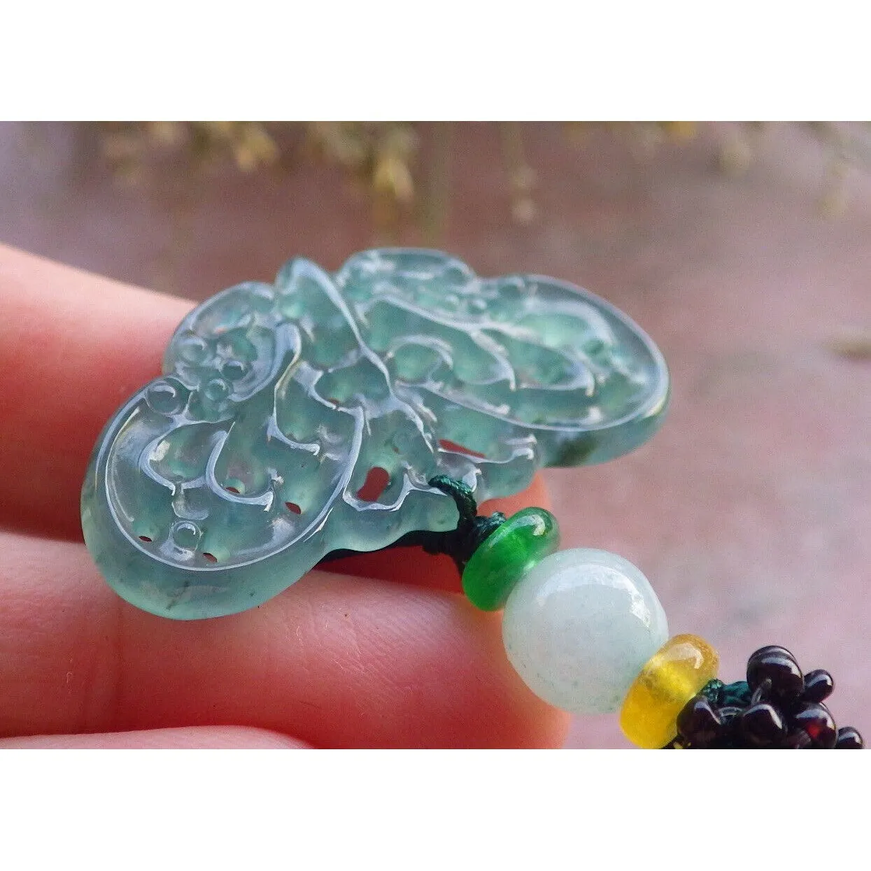 Certified Icy Green Burma Natural A Jade Jadeite Pendant Butterfly Necklace