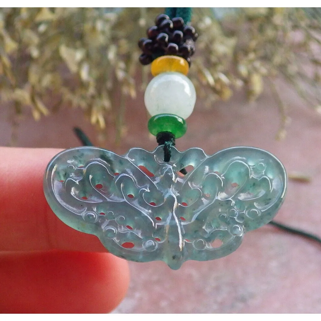 Certified Icy Green Burma Natural A Jade Jadeite Pendant Butterfly Necklace