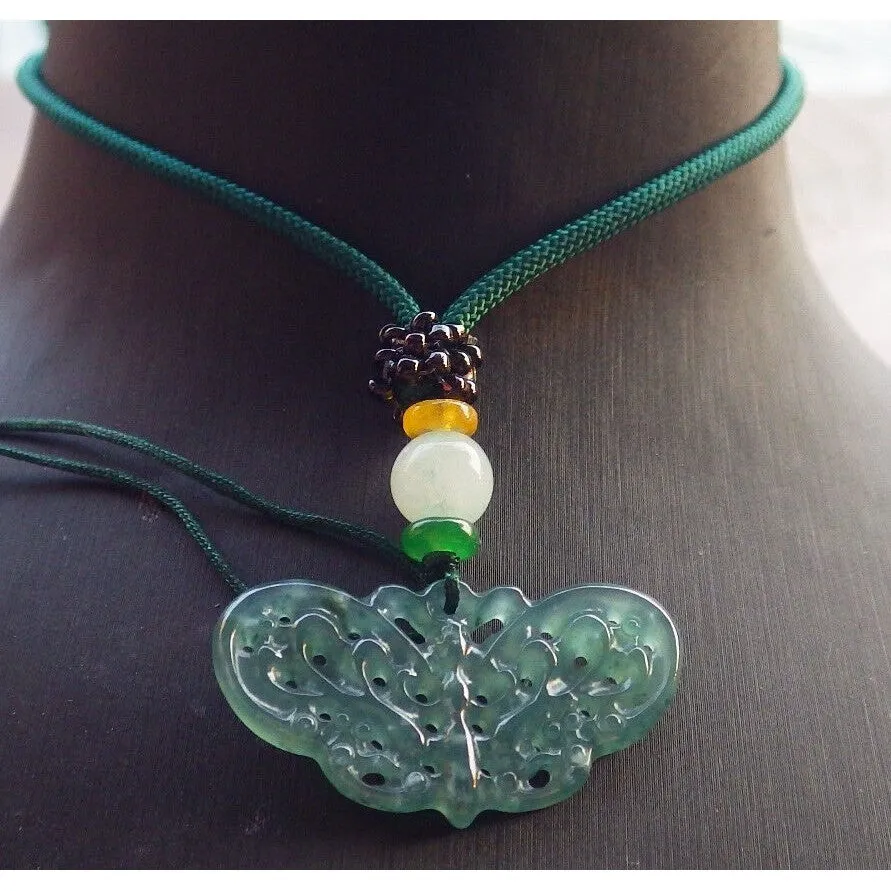 Certified Icy Green Burma Natural A Jade Jadeite Pendant Butterfly Necklace