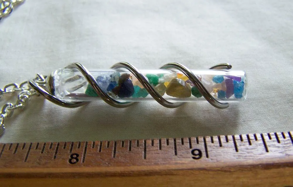 Chakra Assorted Gemstones DNA Glass Vial Pendant