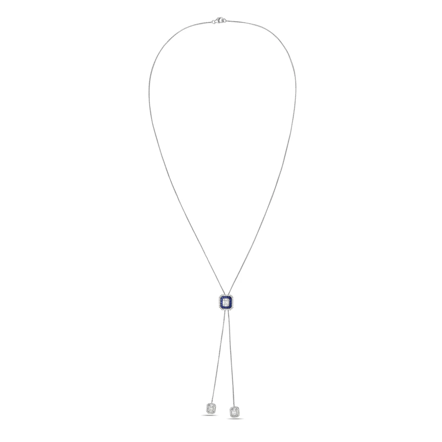 Channel Set Sapphire Diamond Octagon Designer Necklace In 18k White Gold