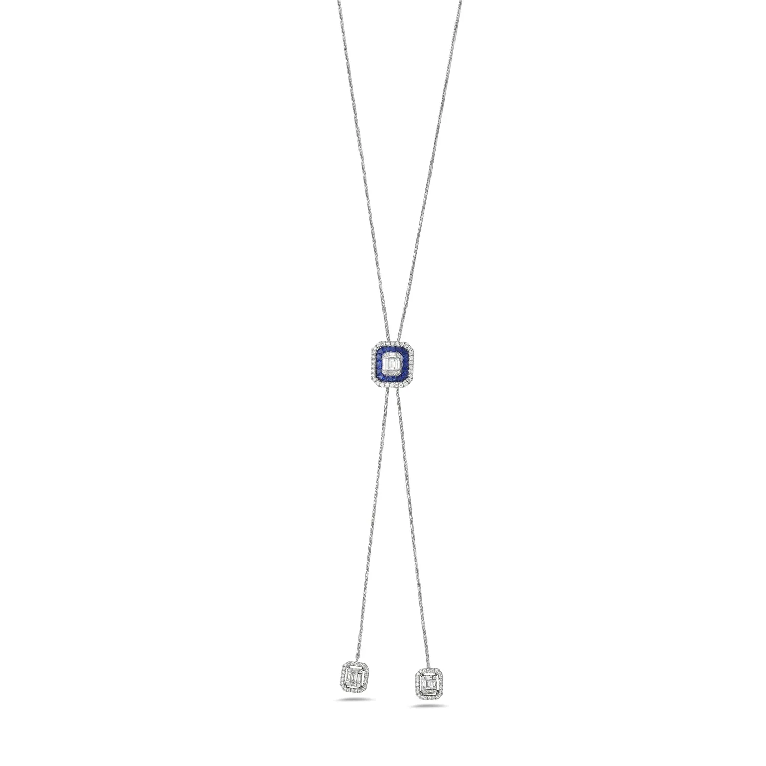 Channel Set Sapphire Diamond Octagon Designer Necklace In 18k White Gold