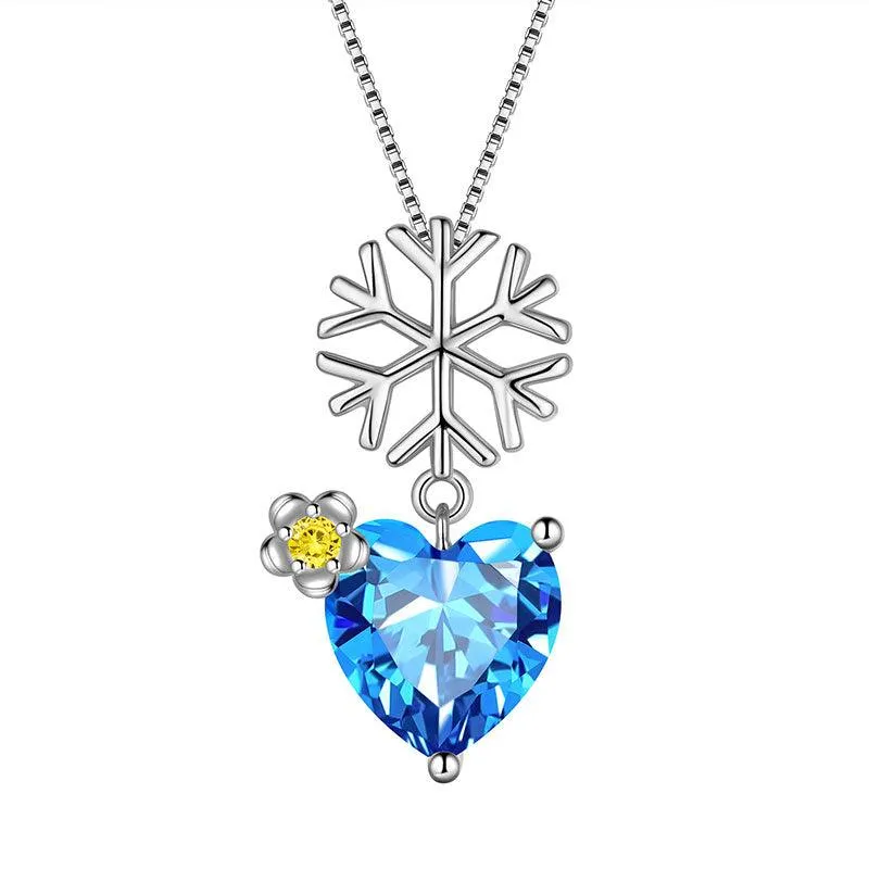 Christmas Snowflake Heart Pendant Necklace Jewelry Women Girls Christmas Gift Sterling Silver