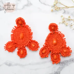 Circular Beaded Statement Earrings in Coral Orange