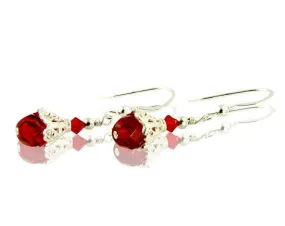 Classic Red Crystal Beaded Earrings