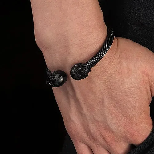 Classy Men Black Skull Cuff Bracelet