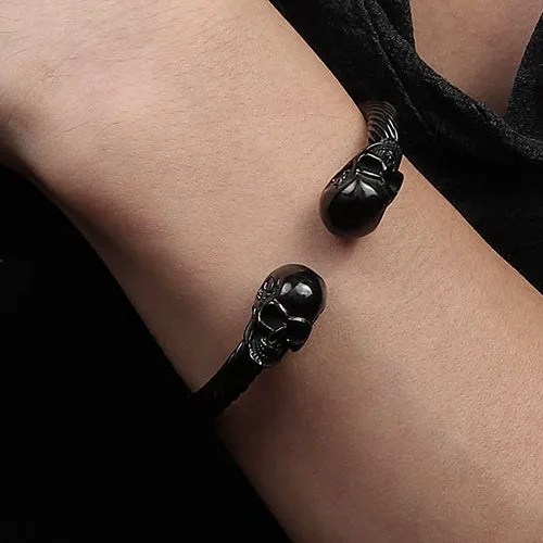 Classy Men Black Skull Cuff Bracelet